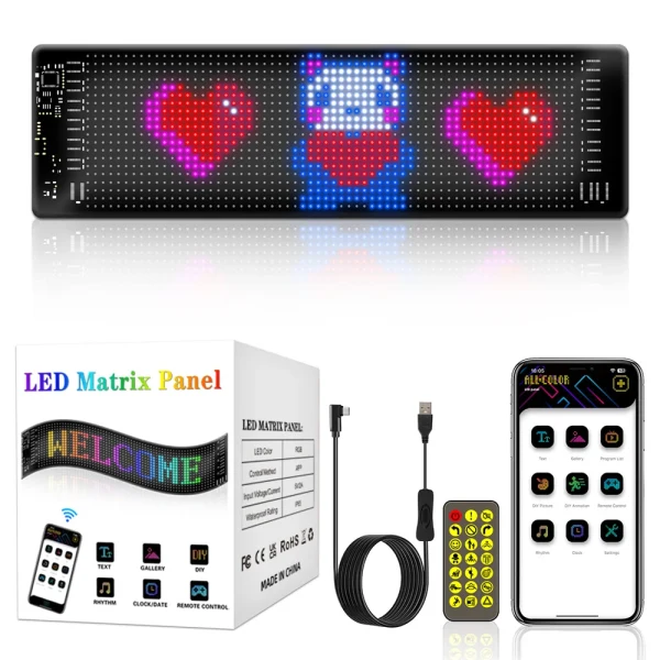 RGB LED Car Sign Animation LED Matrix Pixel Panel DIY Programmable Bluetooth App Control LED Panel 5