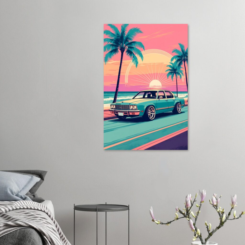 Miami Chill Sunset Sedan – Car Metal Poster (Extra Large Size)