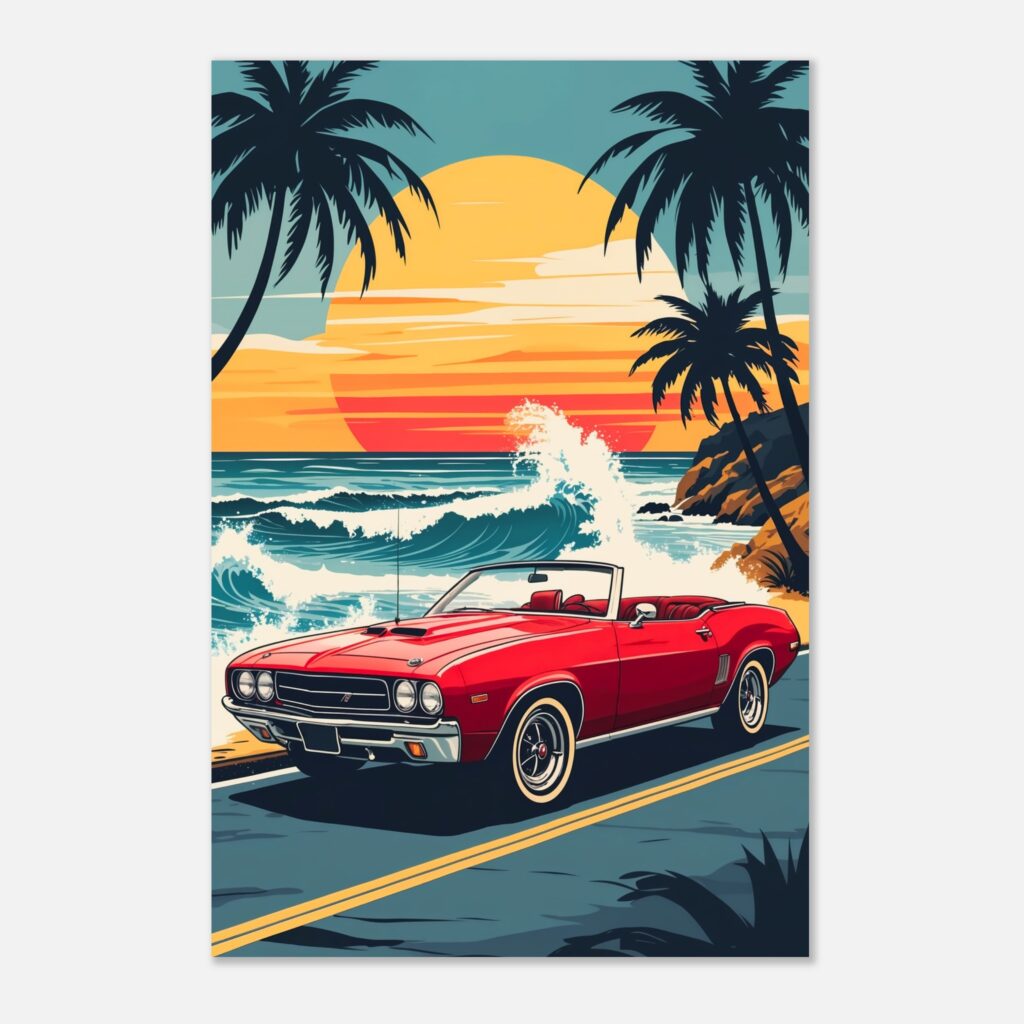 Malibu Vibes Red Convertible – Car Metal Poster