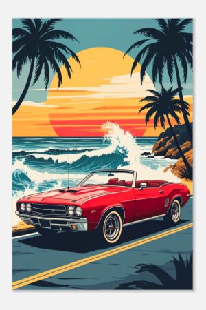 Malibu Vibes Red Convertible – Car Metal Poster