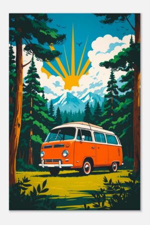 60s Forest Camper Van Escape – Car Metal Poster