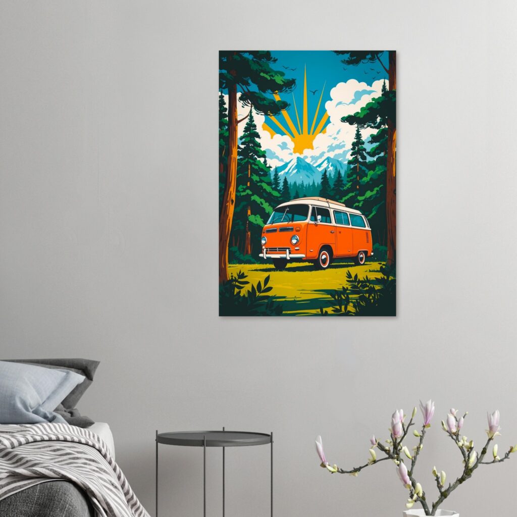 60s Forest Camper Van Escape – Car Metal Poster (Extra Large Size)