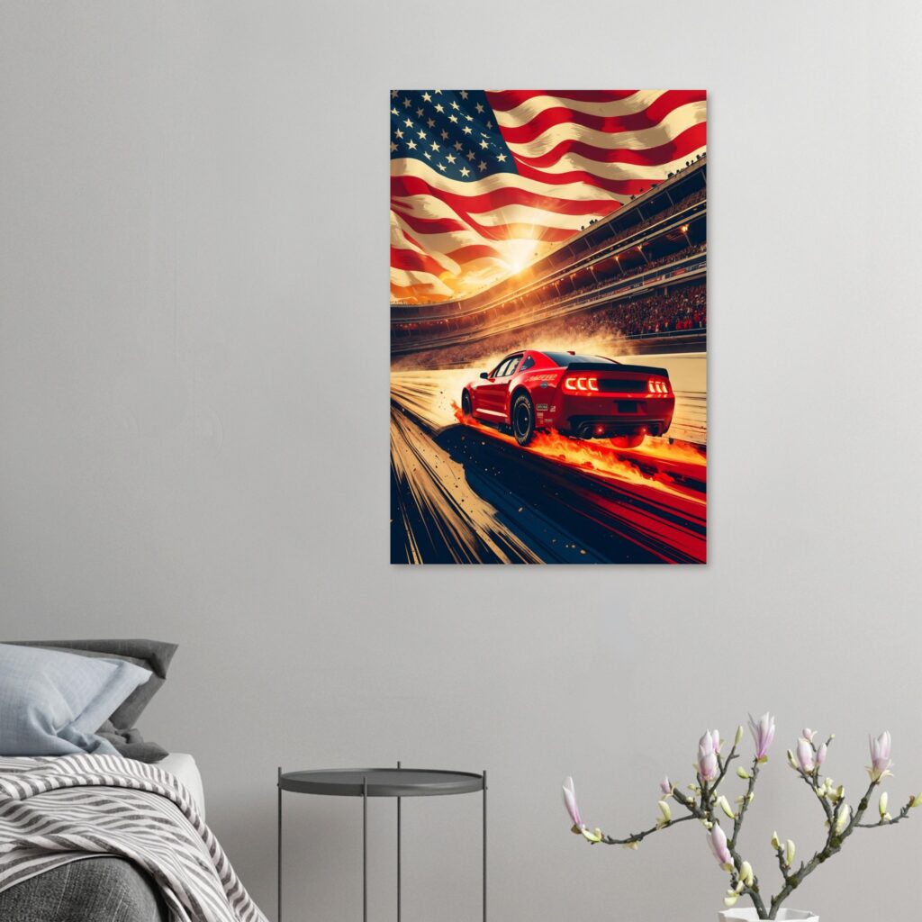 Patriotic Racing Lap Car Metal Print (Extra Large Size)