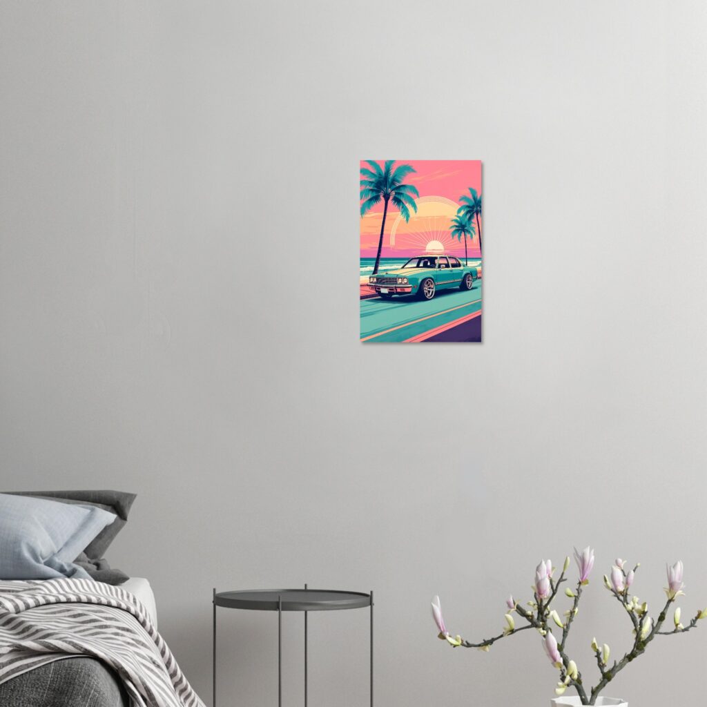 Miami Chill Sunset Sedan – Car Metal Poster (Medium Size)
