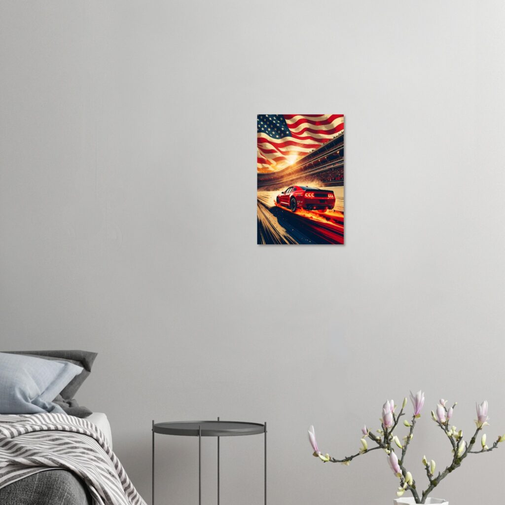 Patriotic Racing Lap Car Metal Print (Medium Size)