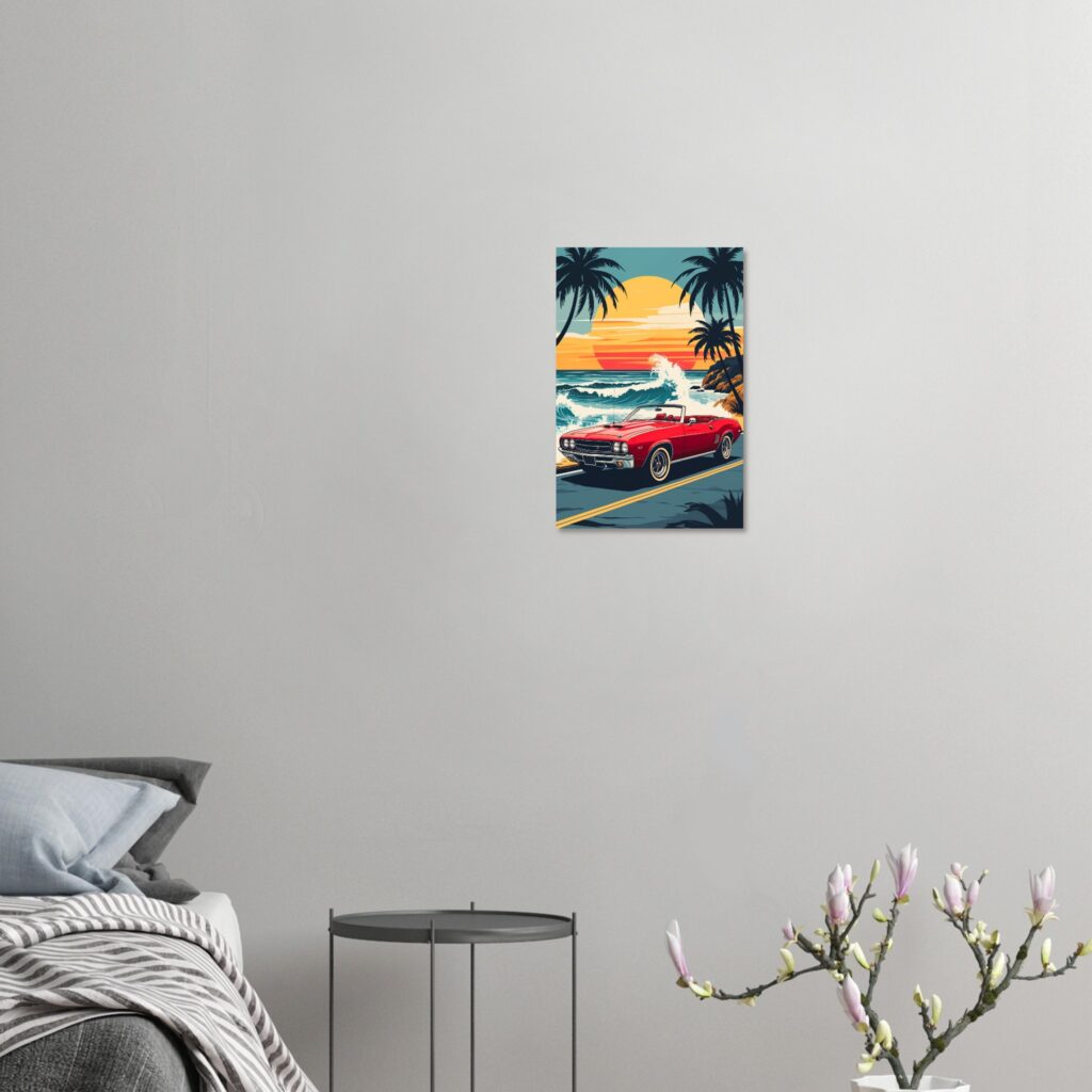 Malibu Vibes Red Convertible – Car Metal Poster (Medium Size)