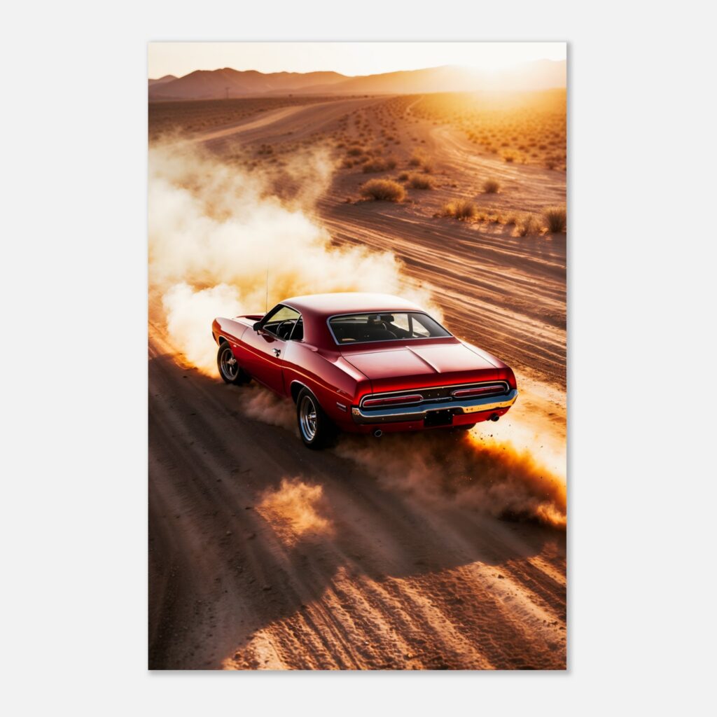 Dust Trail Red Muscle Coupe - Car Metal Poster