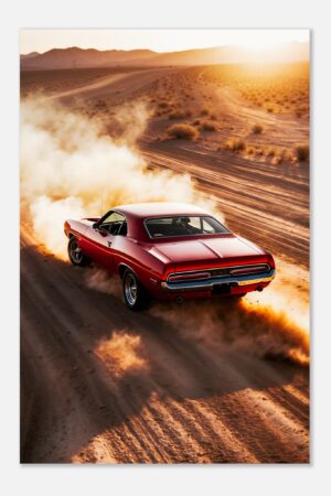 Dust Trail Red Muscle Coupe - Car Metal Poster