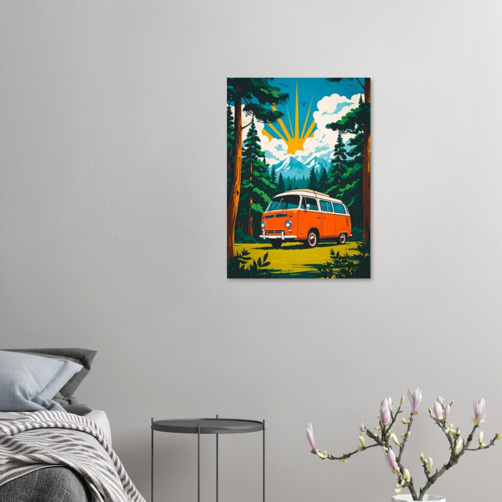 60s Forest Camper Van Escape – Car Metal Poster (Large Size)