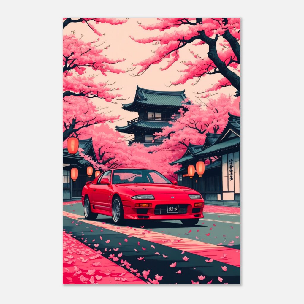 Sakura Temple Red Coupe - Car Metal Poster
