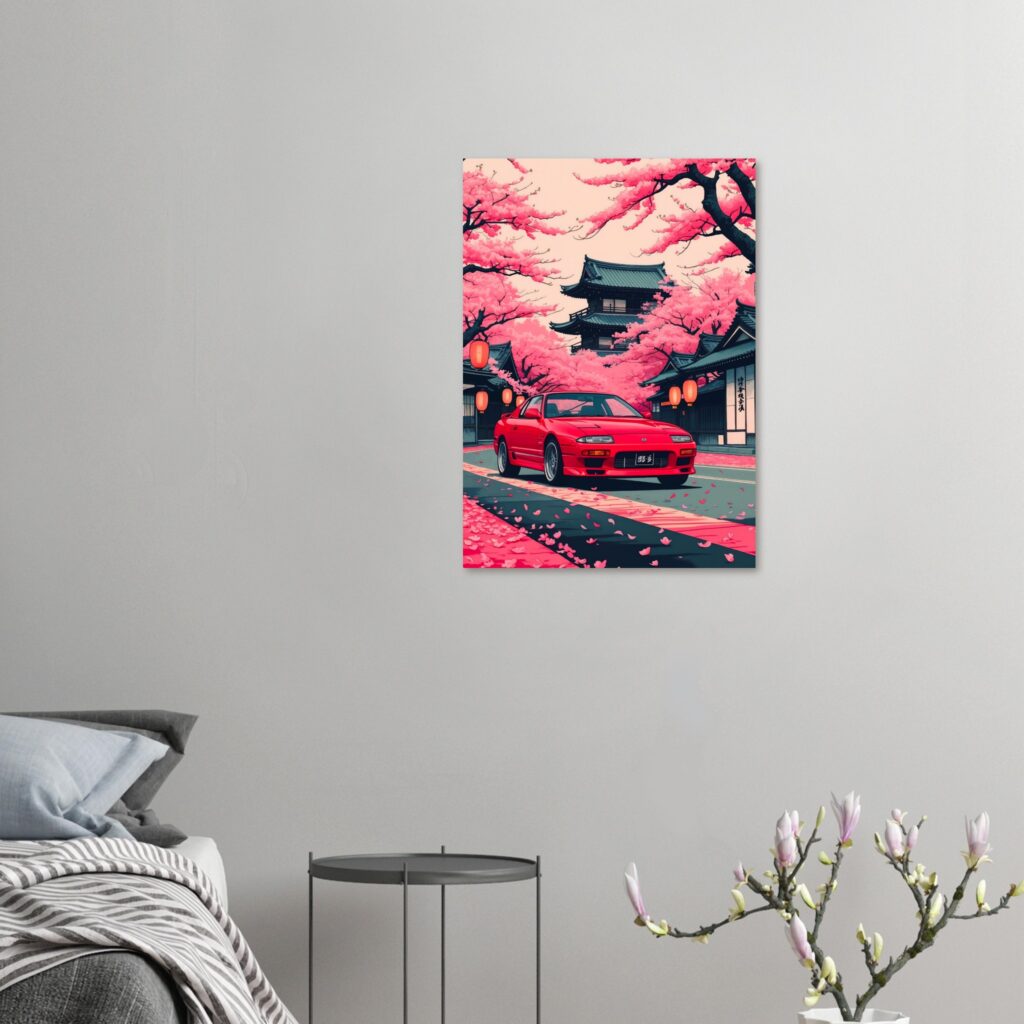 Sakura Temple Red Coupe - Car Metal Poster (Large Size)