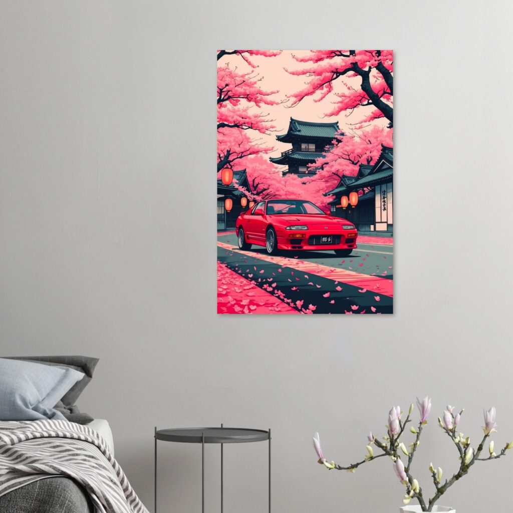Sakura Temple Red Coupe - Car Metal Poster (Extra Large Size)