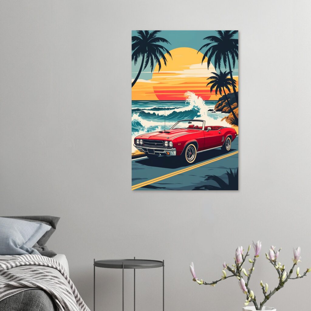 Malibu Vibes Red Convertible – Car Metal Poster (Extra Large Size)