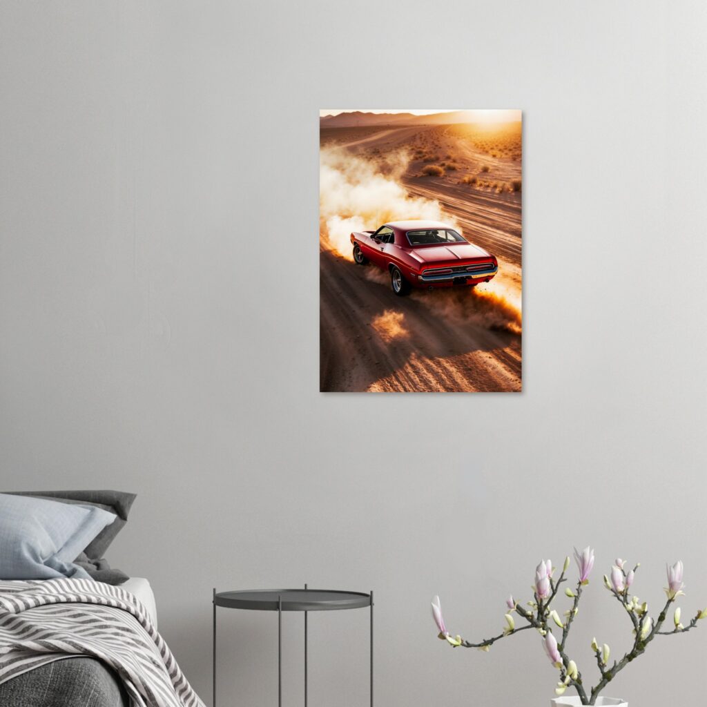 Dust Trail Red Muscle Coupe - Car Metal Poster (Large Size)