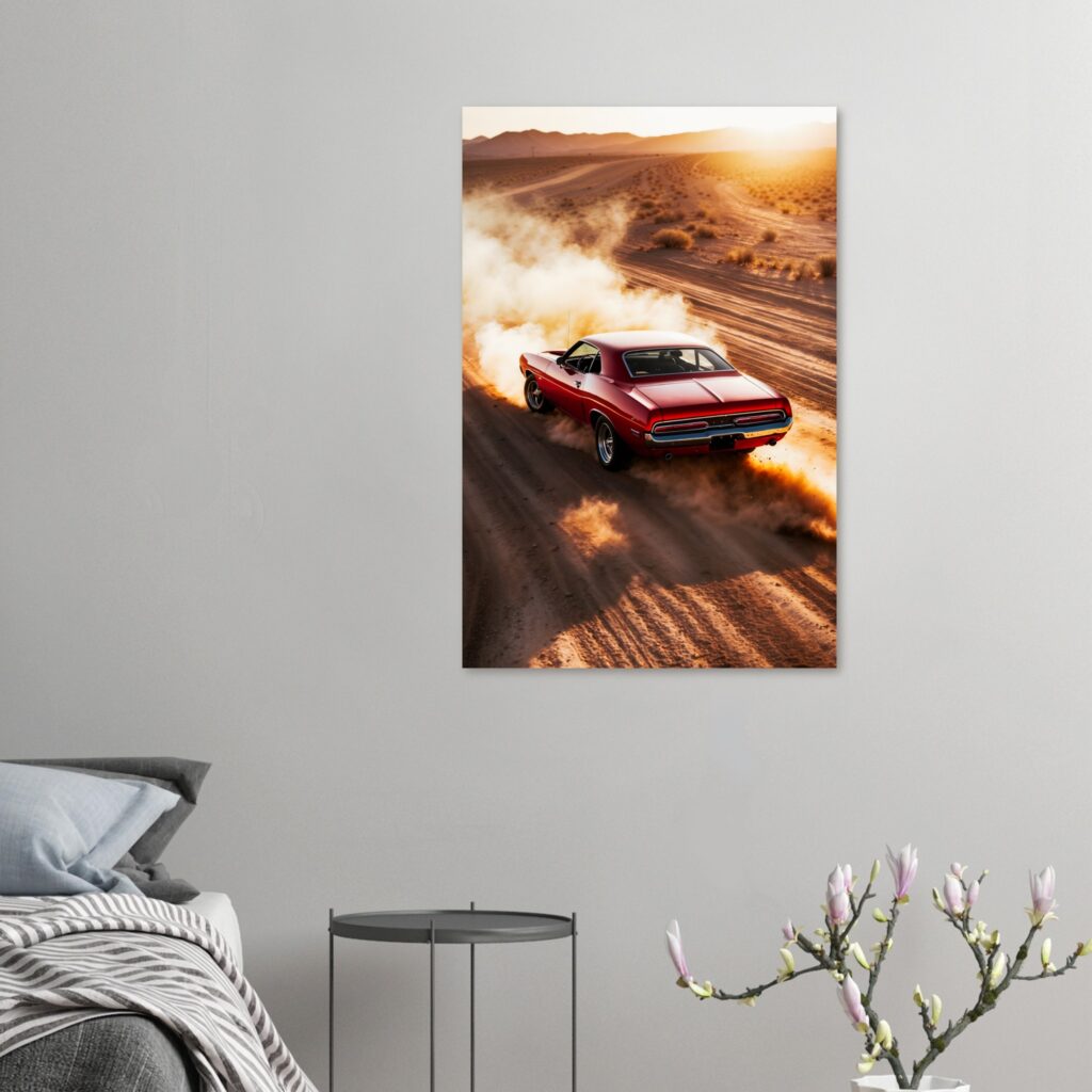 Dust Trail Red Muscle Coupe - Car Metal Poster (Extra Large Size)