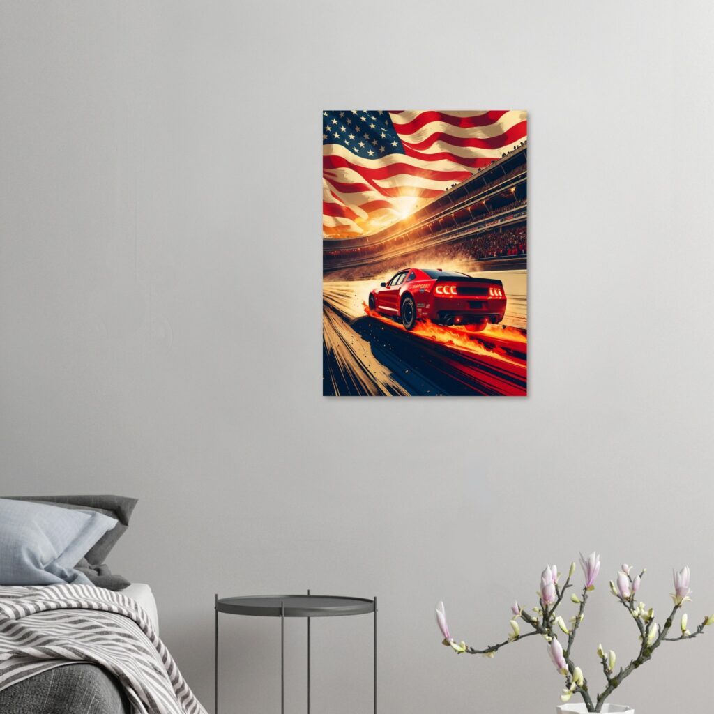 Patriotic Racing Lap Car Metal Print (Large Size)