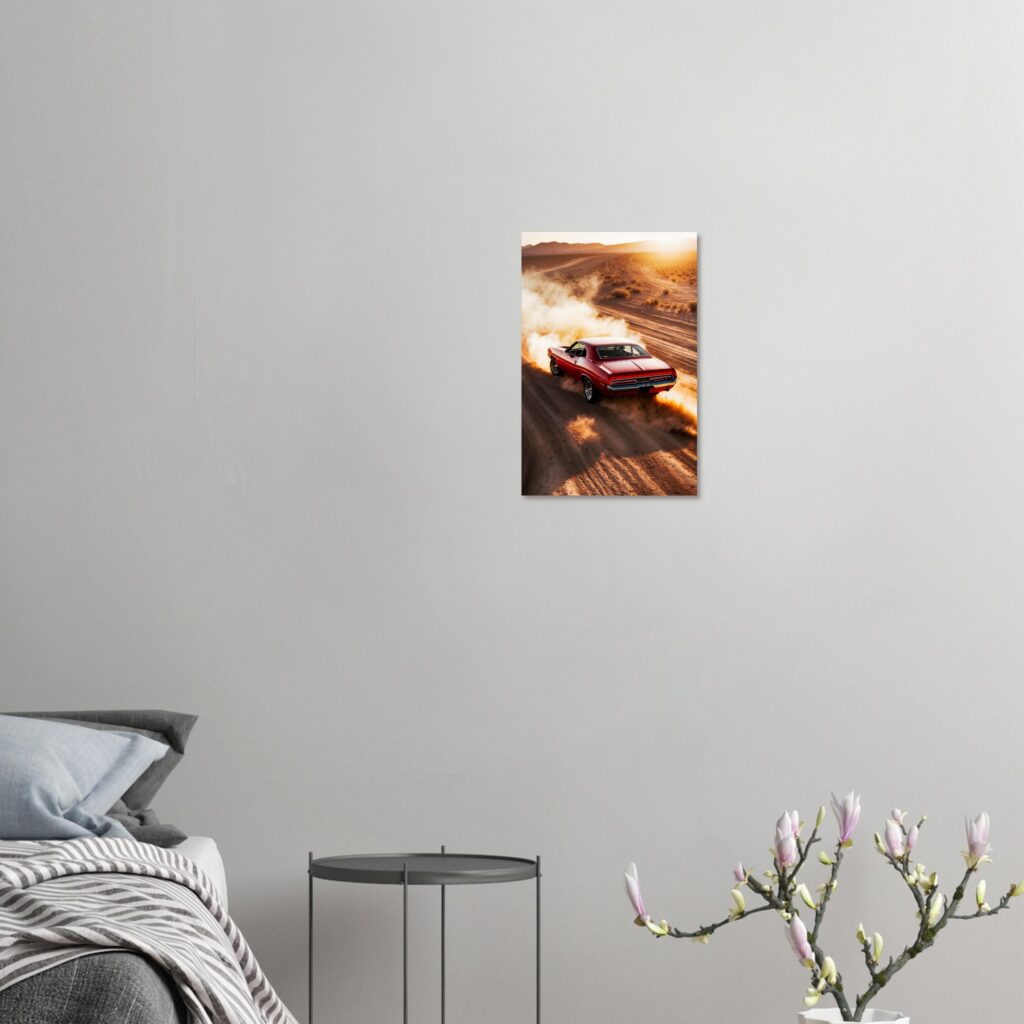 Dust Trail Red Muscle Coupe - Car Metal Poster (Medium Size)