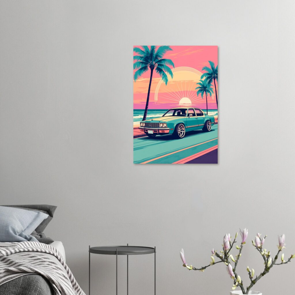 Miami Chill Sunset Sedan – Car Metal Poster (Large Size)