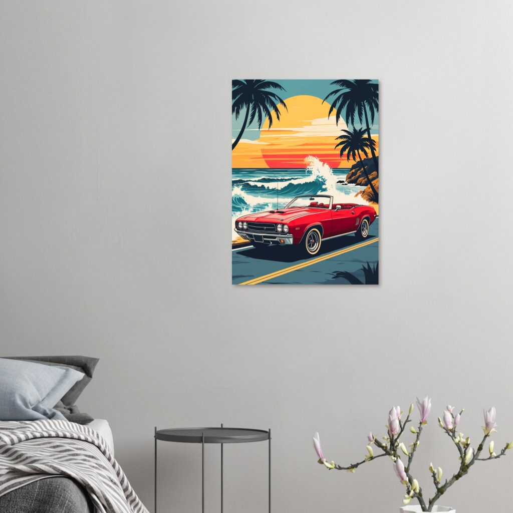 Malibu Vibes Red Convertible – Car Metal Poster (Large Size)