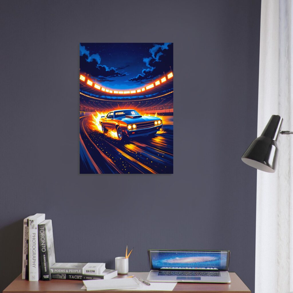 Night Racing Muscle Car Metal Poster (Large Size)