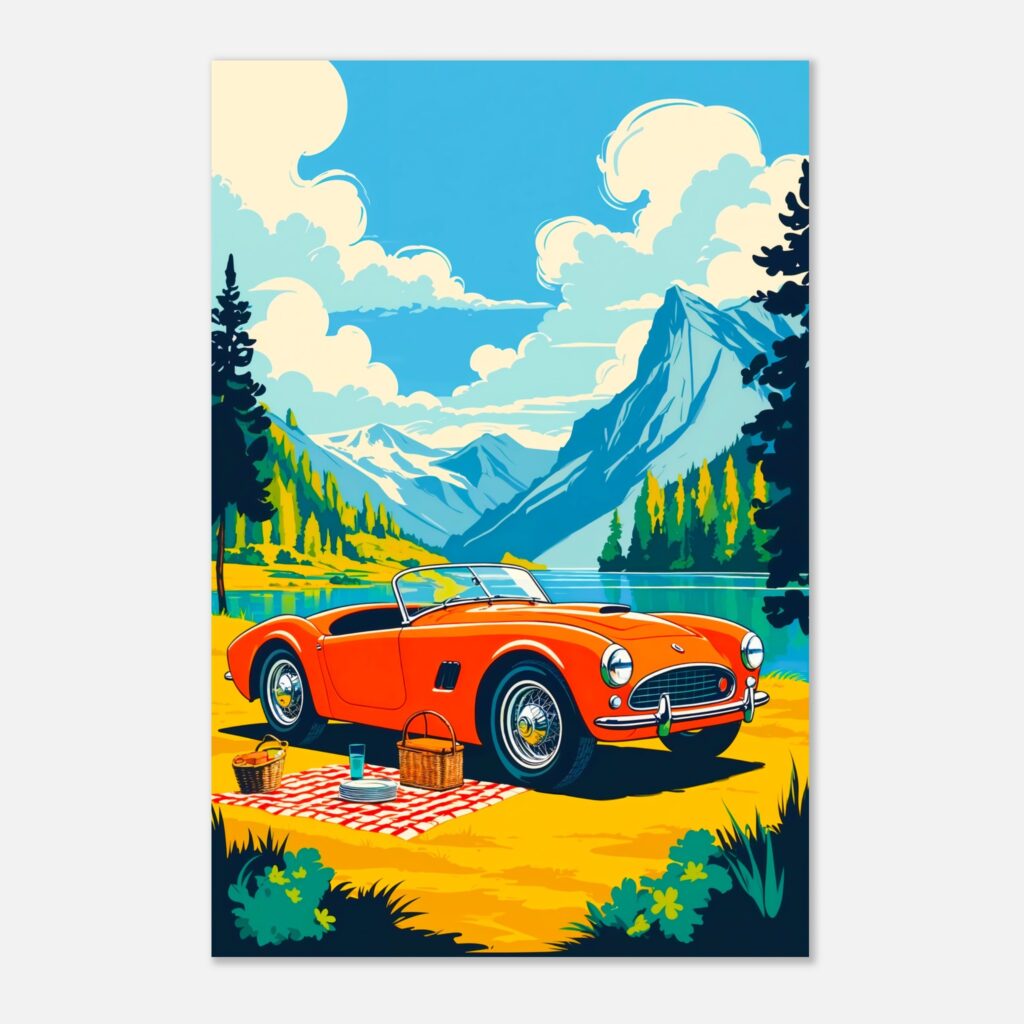 Vintage Roadster Lakeside Picnic – Car Metal Poster
