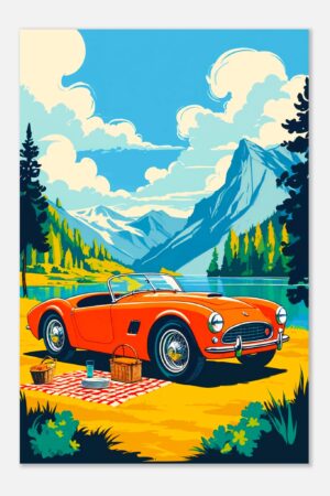 Vintage Roadster Lakeside Picnic – Car Metal Poster