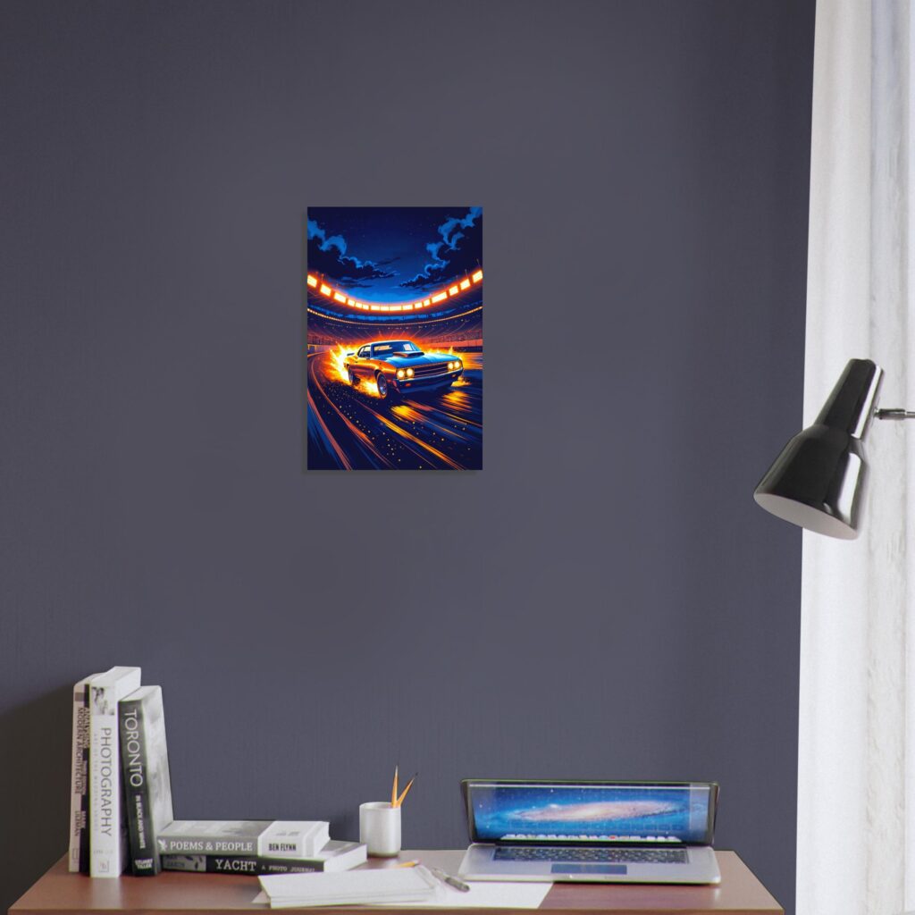 Night Racing Muscle Car Metal Poster (Medium Size)