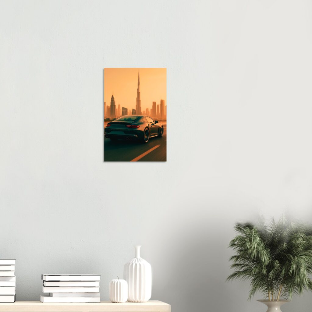 Desert Vibes - Car with Dubai Skyline Metal Print (Medium Size)