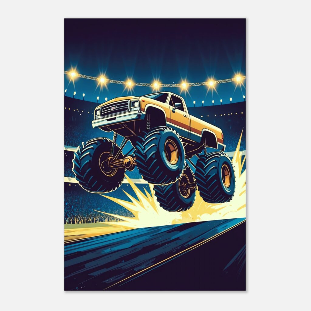 Nighttime Monster Truck Metal Poster