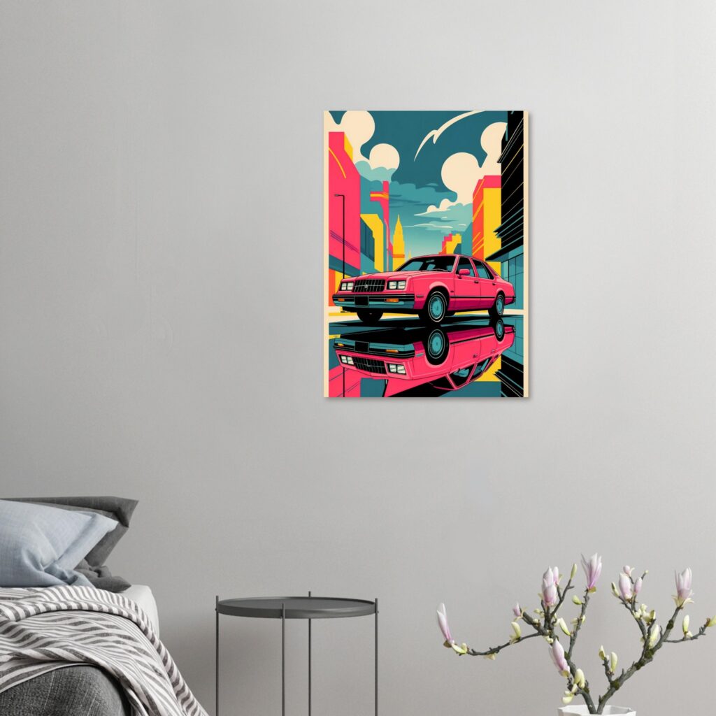 Neon Pink City Sedan – Car Metal Poster (Large Size)