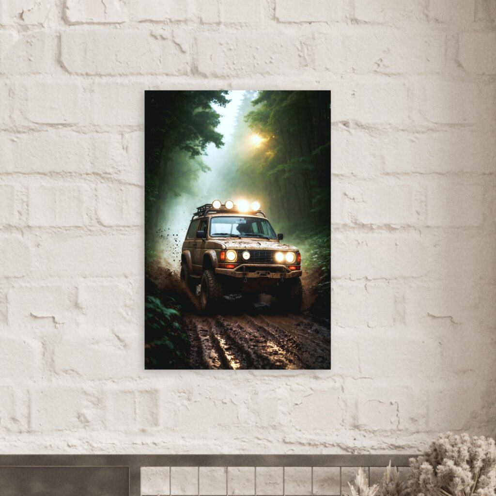 Forest Mud Run 4x4 – Car Metal Poster (Mounted on a Brick Wall)