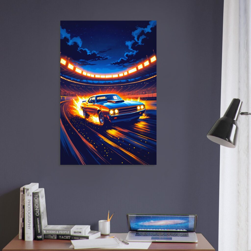 Night Racing Muscle Car Metal Poster (Extra Large Size)