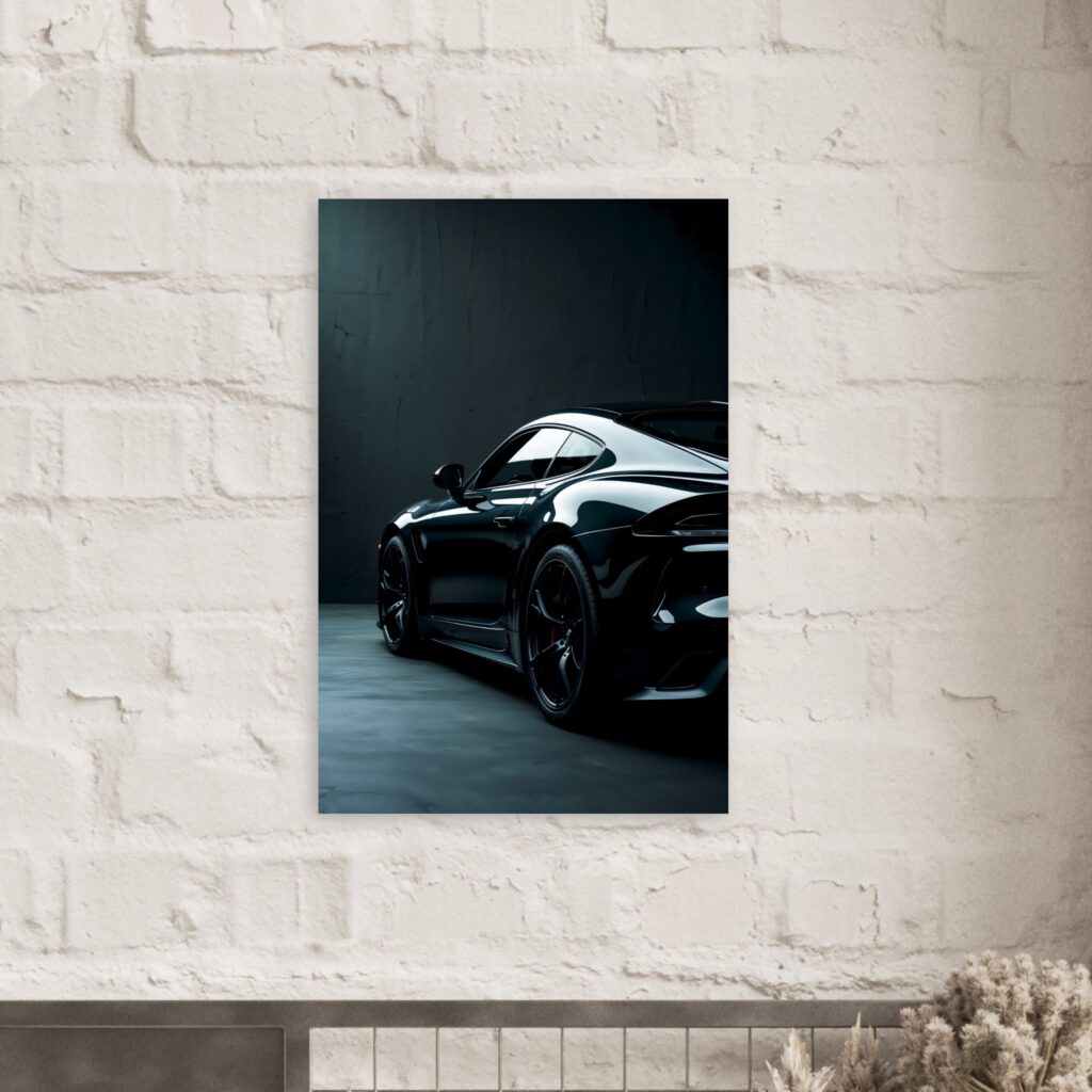 Black Luxury Sports Car Metal Print (Mounted on Brick Wall)