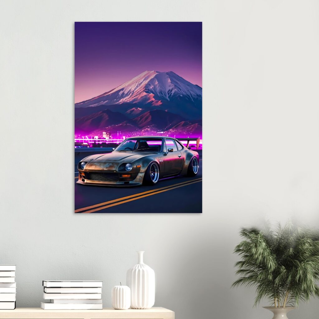 Neon Ascent – Retro JDM Car Metal Print (Extra Large Size)