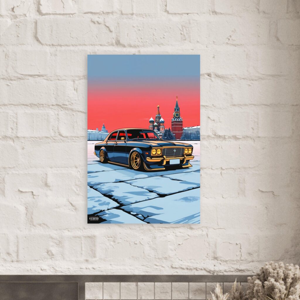 Eastern Bloc Stanced Sedan – Car Metal Poster (Mounted on Brick Wall)