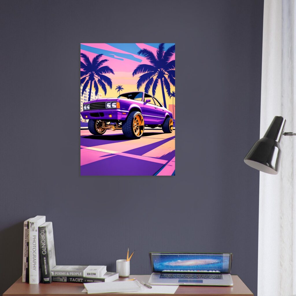 Purple Muscle With Gold Wheels – Car Metal Poster (Large Size)