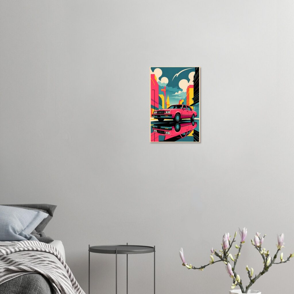 Neon Pink City Sedan – Car Metal Poster (Medium Size)