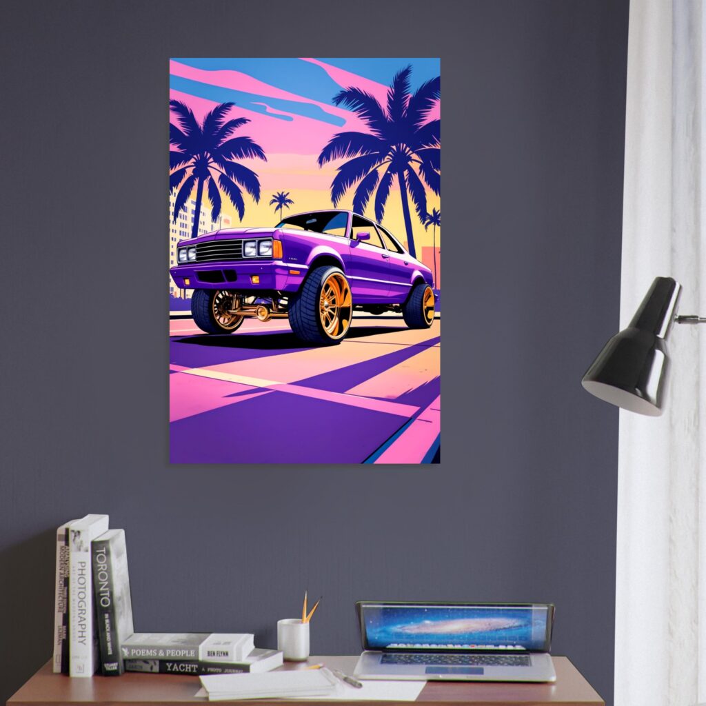 Purple Muscle With Gold Wheels – Car Metal Poster (Extra Large Size)
