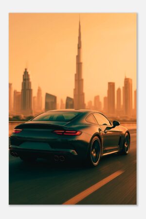 Desert Vibes - Car with Dubai Skyline Metal Print