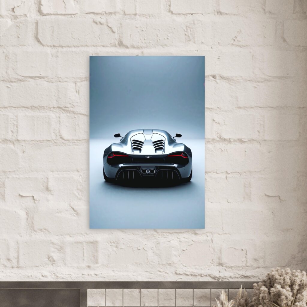 Graphite Hypercar Rear View – Car Metal Poster (Mounted on Brick Wall)
