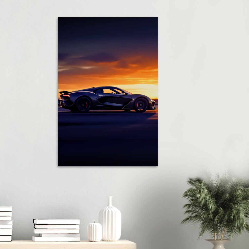 Sunset Velocity – Sports Car Metal Print (Extra Large Size)