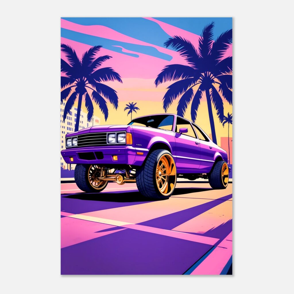 Purple Muscle With Gold Wheels – Car Metal Poster