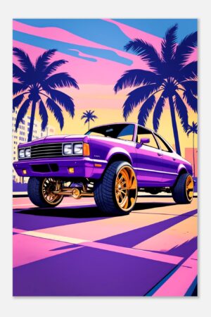 Purple Muscle With Gold Wheels – Car Metal Poster