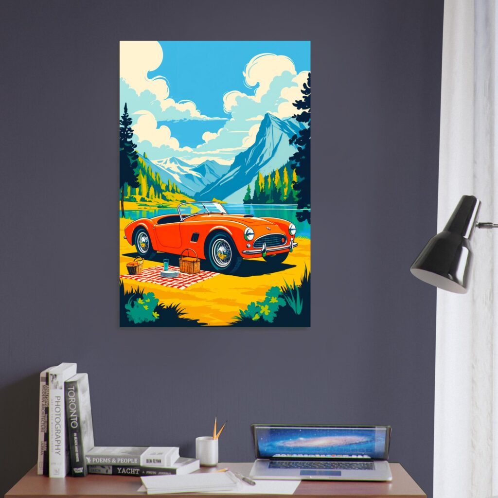 Vintage Roadster Lakeside Picnic – Car Metal Poster (Extra Large Size)