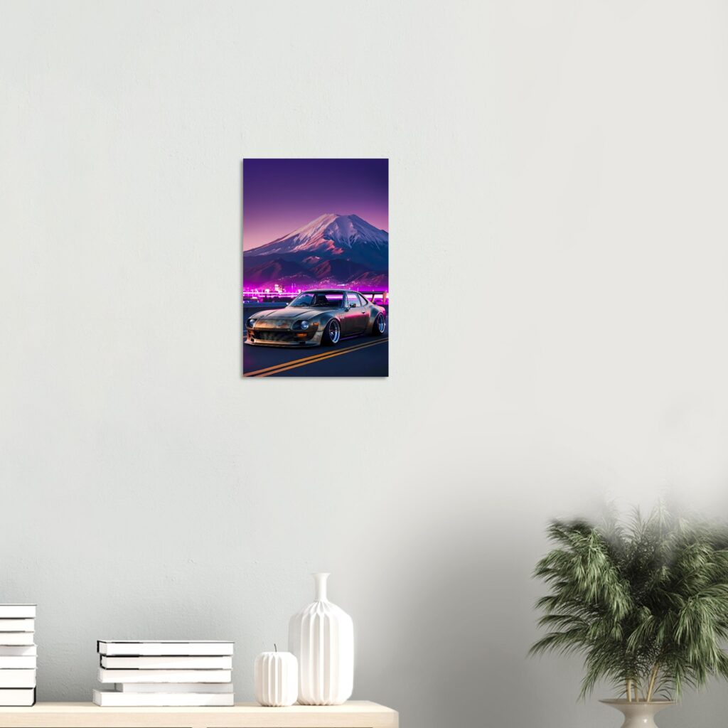 Neon Ascent – Retro JDM Car Metal Print (Medium Size)