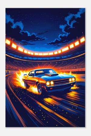 Night Racing Muscle Car Metal Poster