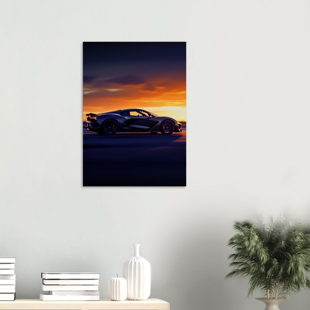 Sunset Velocity – Sports Car Metal Print (Large Size)
