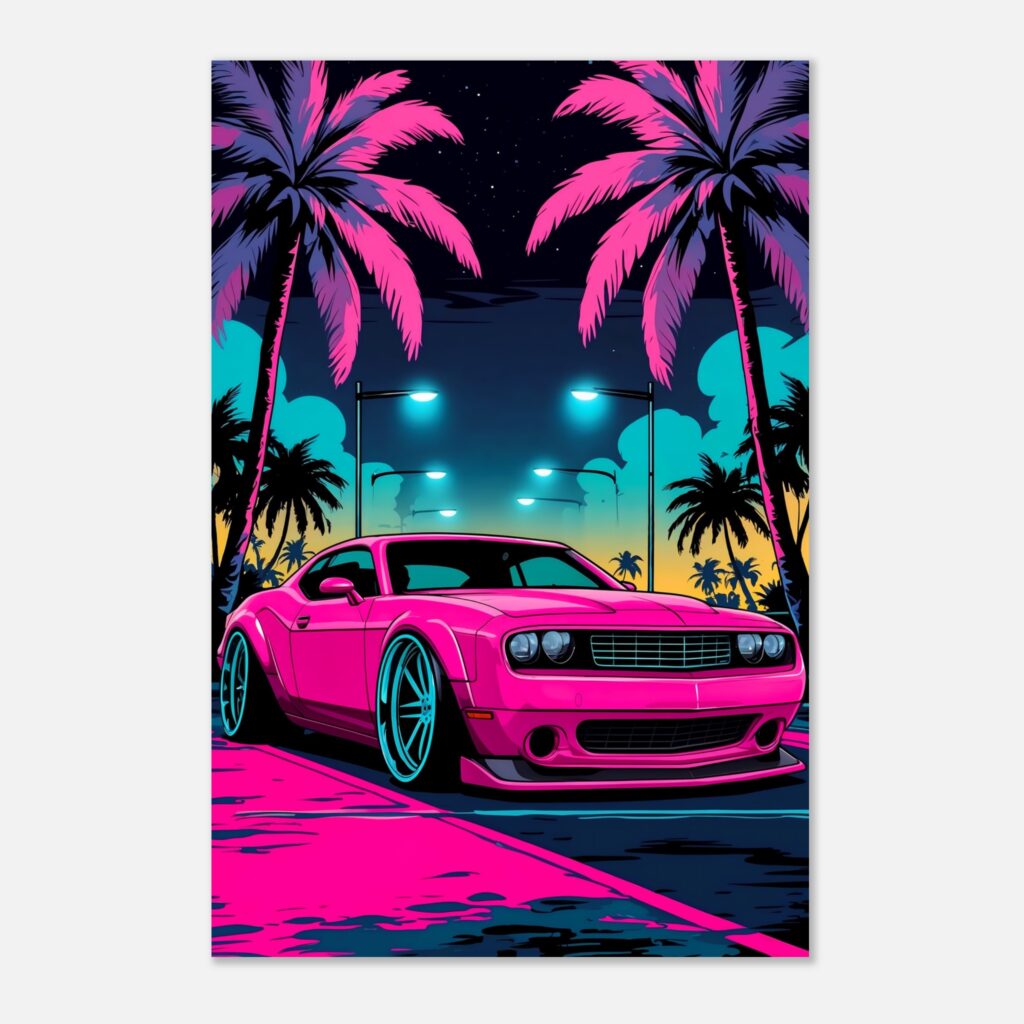 Neon Muscle Car Metal Poster