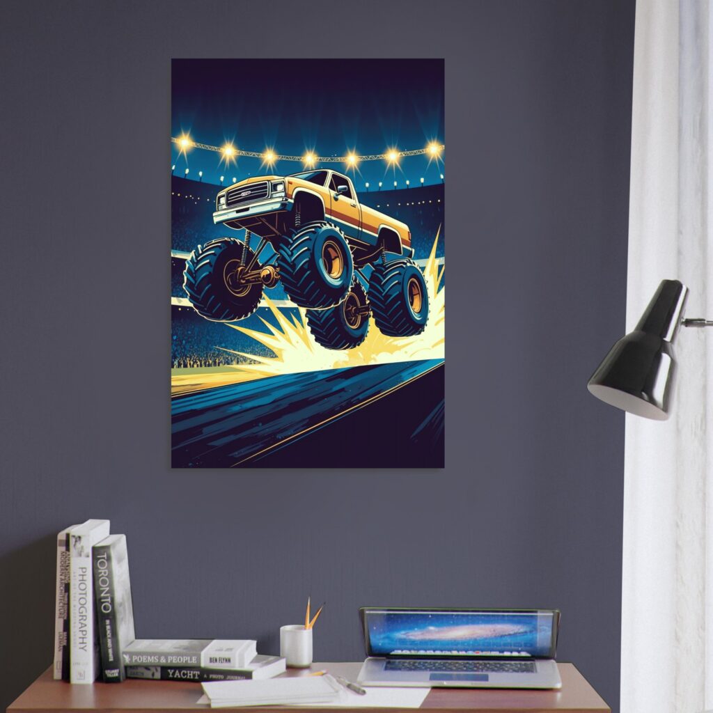 Nighttime Monster Truck Metal Poster (Extra Large Size)