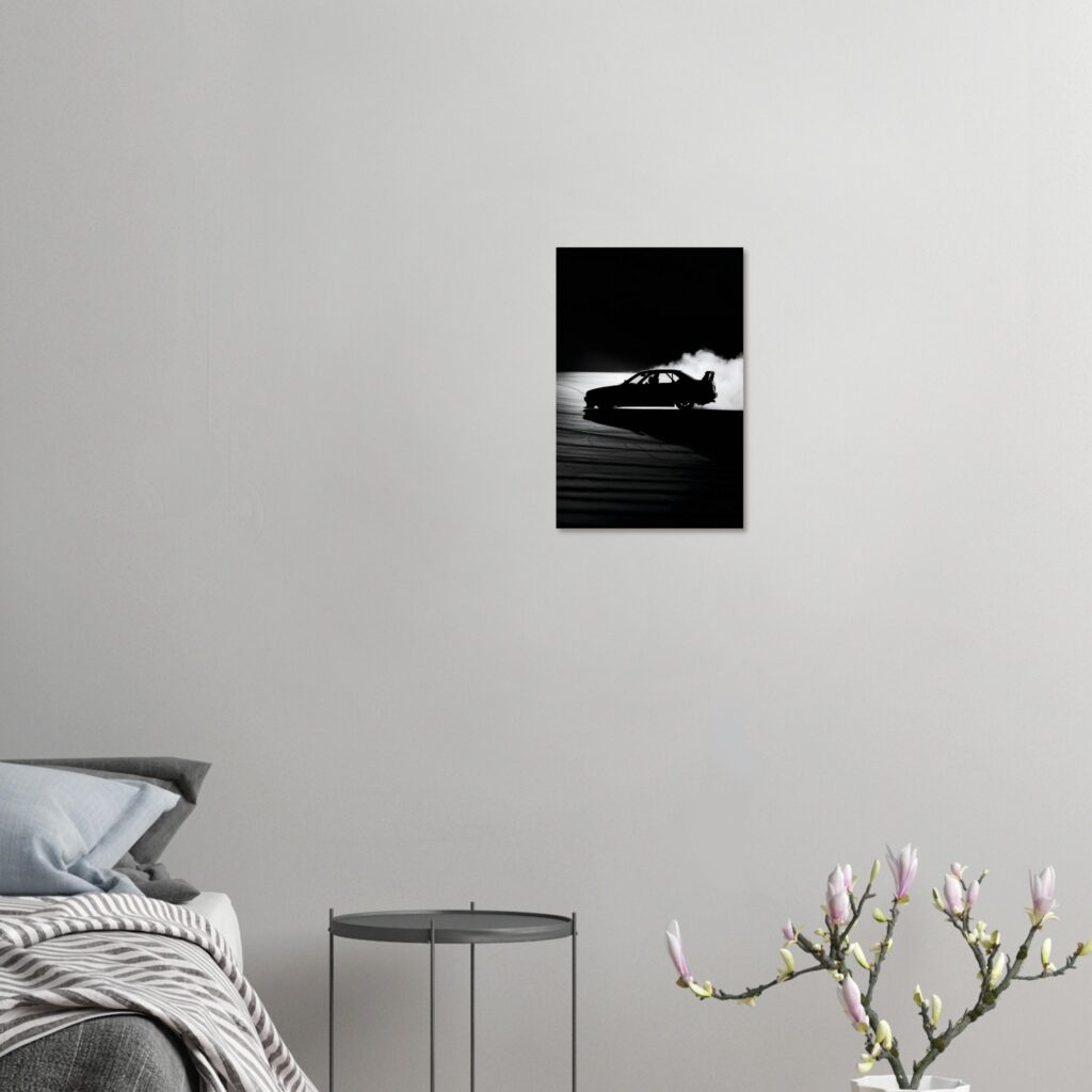 Night Drift Silhouette – Car Metal Print (Medium Size)